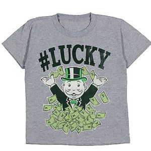 Monopoly Mr. Monopoly St. Patrick's Day Graphic Tee Youth Large Gray #Lucky